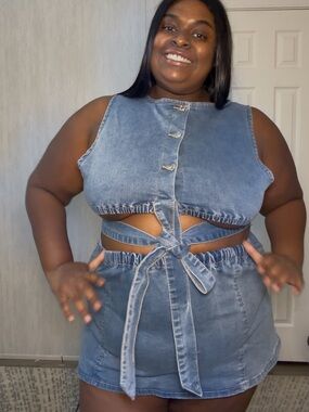 Plus Size Washed Open Waist Sleeveless Mini Denim Dress